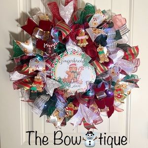 Handmade Gingerbread Love Christmas Holiday Ribbon Door Wreath 22 ins W56
